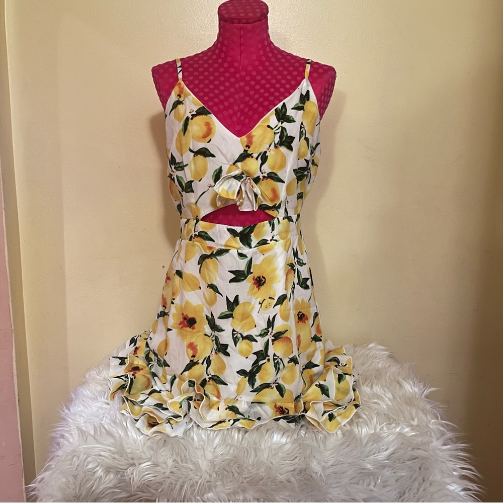 BooHoo Summery Lemon All Over Print Cutout Dress
